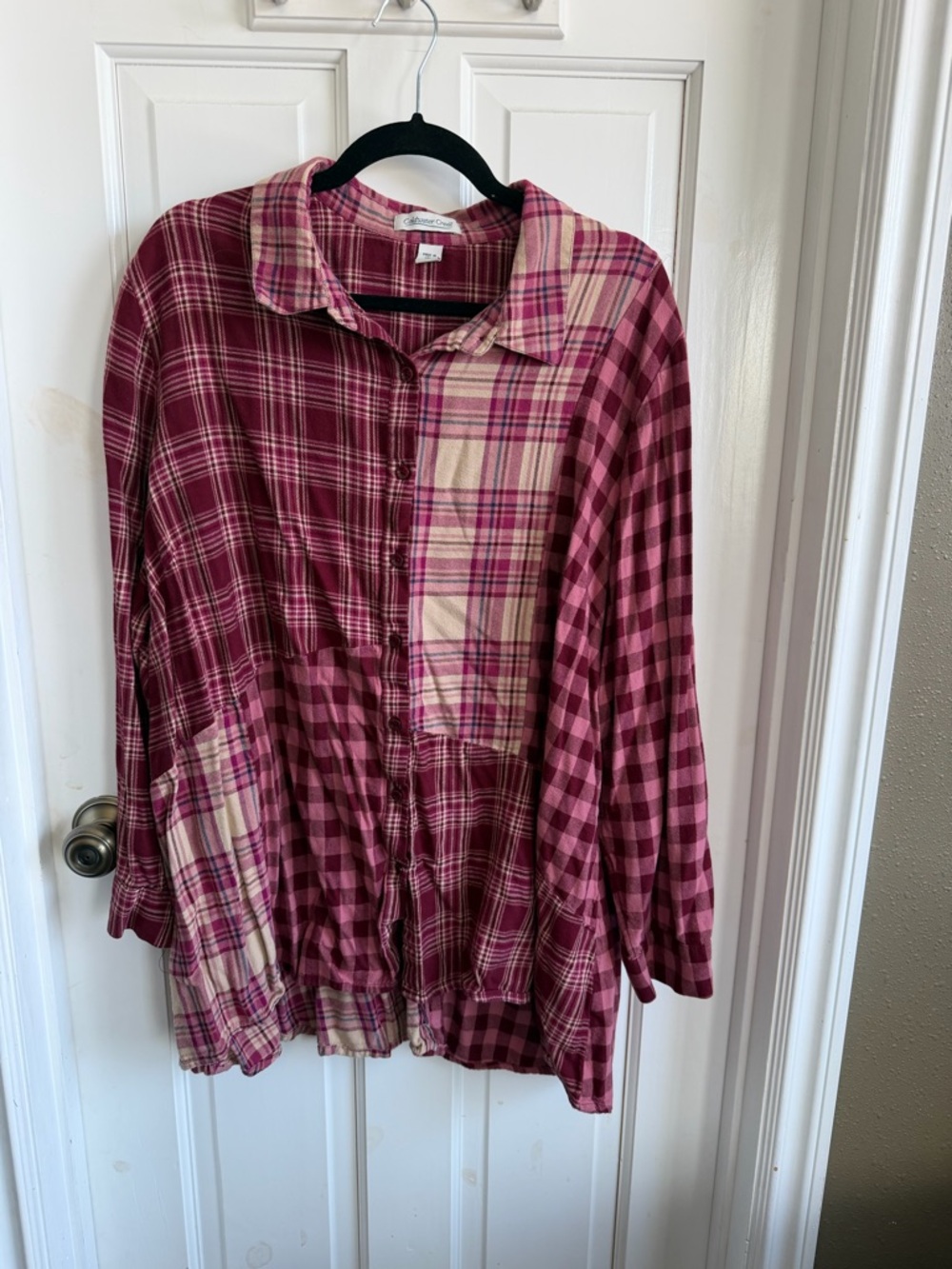 Coldwater Creek Pink and Cream Plaid Button-Up Shirt